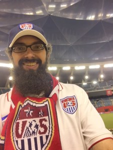 Me all kitted out in my supporters gear before the match.